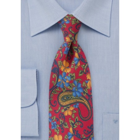Luxe Floral Tie in Tropical Reds