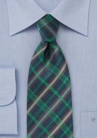Modern Plaid Tie in Navy and Greens