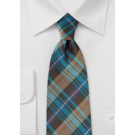 Large Plaid Tie in Browns and Teals