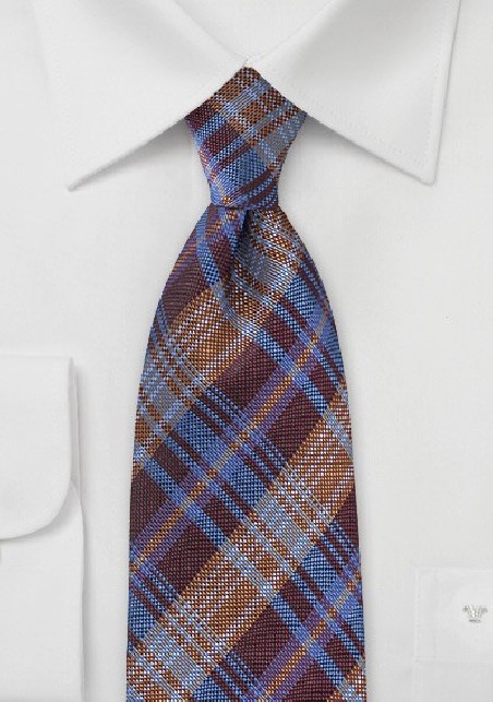 Modern Plaid Tie in Burgundy and Rust