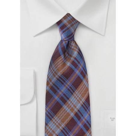 Modern Plaid Tie in Burgundy and Rust
