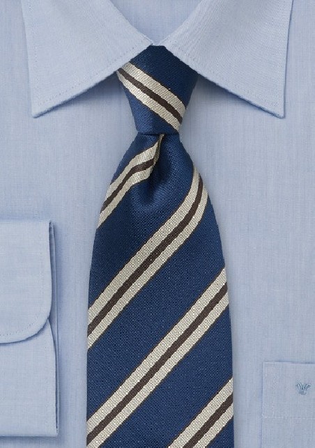 Retro Striped Tie in Dark Blues, Tans and Browns
