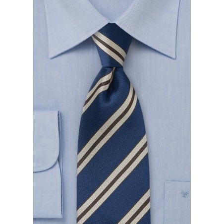 Retro Striped Tie in Dark Blues, Tans and Browns