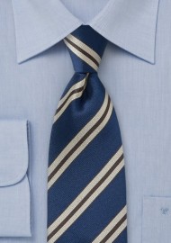 Retro Striped Tie in Dark Blues, Tans and Browns