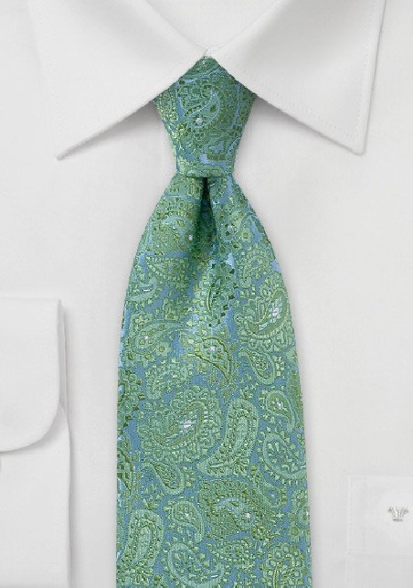 Fresh Paisley Tie in Light Greens and Blues