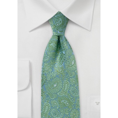 Fresh Paisley Tie in Light Greens and Blues