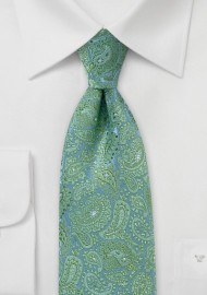 Fresh Paisley Tie in Light Greens and Blues