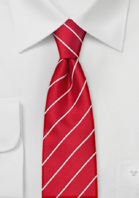 Bright Red and White Striped Skinny Tie