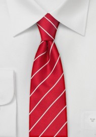 Bright Red and White Striped Skinny Tie