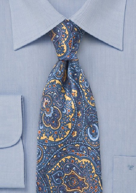 Moroccan Paisley Tie In Blues and Yellows
