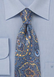 Moroccan Paisley Tie In Blues and Yellows