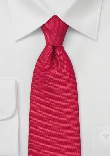 Bright Red Tie in XL Length with Textured Fabric