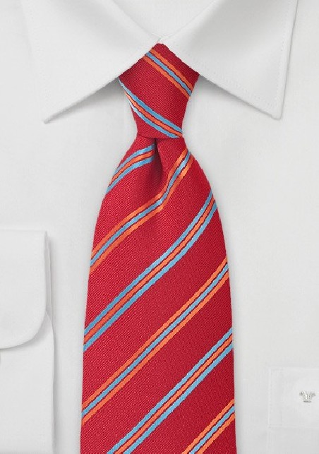 Firetruck Red Tie with Narrow Stripes