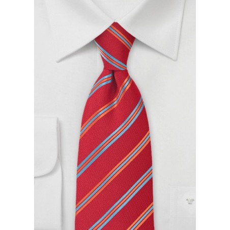 Firetruck Red Tie with Narrow Stripes