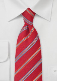 Firetruck Red Tie with Narrow Stripes