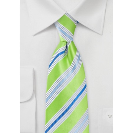 Lime Green Tie with Blue and Silver Stripes