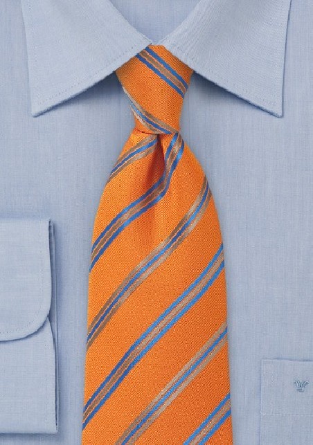 Tangerine Orange Striped Tie with Blue and Taupe Accents