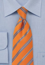 Tangerine Orange Striped Tie with Blue and Taupe Accents