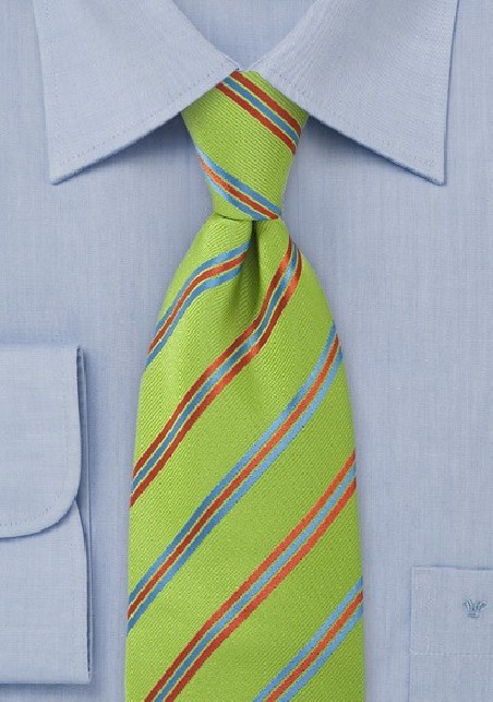 Striped Pea Green Tie
