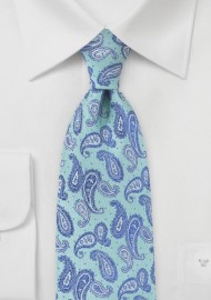 Sea Foam Green Tie with Blue Paisleys
