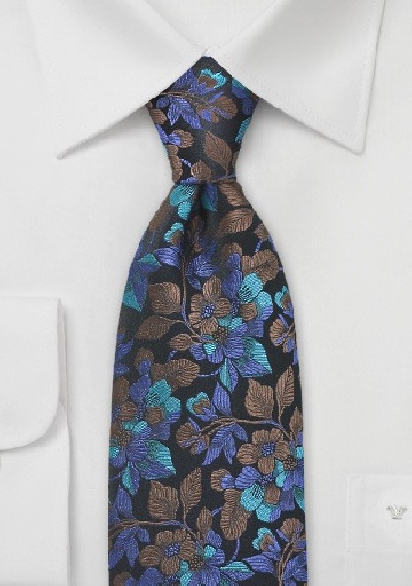 Blue and Teal Colored Floral Tie