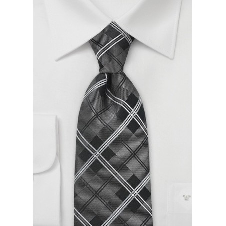 Modern Tartan Check Tie in Black and Gray