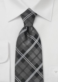 Modern Tartan Check Tie in Black and Gray