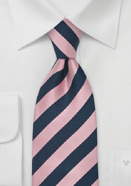 Navy and Pink Striped Silk Tie