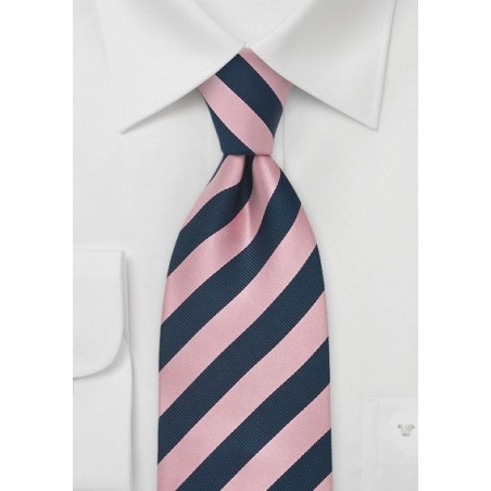 Navy and Pink Striped Silk Tie