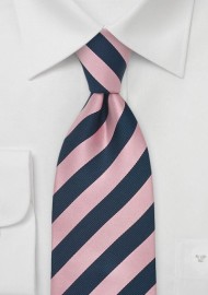 Navy and Pink Striped Silk Tie