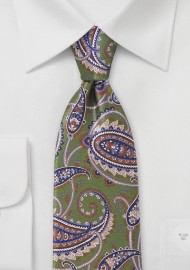 Vintage Paisley Silk Tie in Greens and Blue