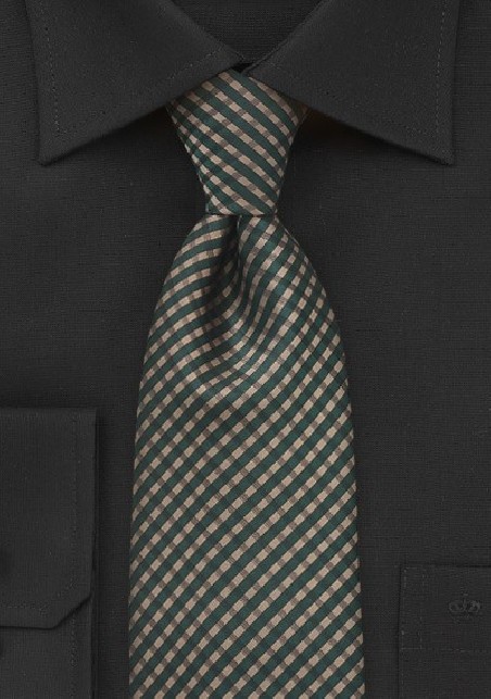 Checked Silk Tie in Forest Green and Muted Gold