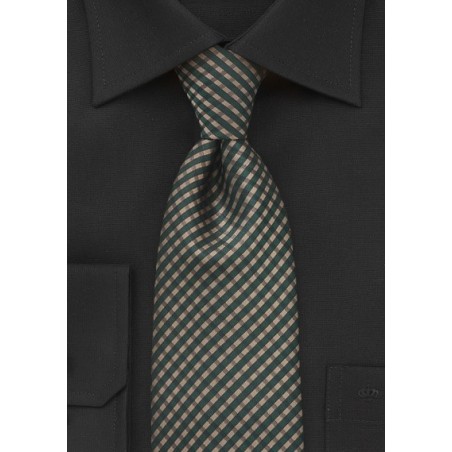 Checked Silk Tie in Forest Green and Muted Gold