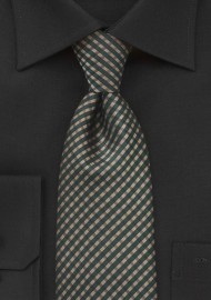 Checked Silk Tie in Forest Green and Muted Gold