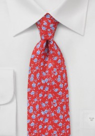 Coral Red and Sky Blue Floral Tie
