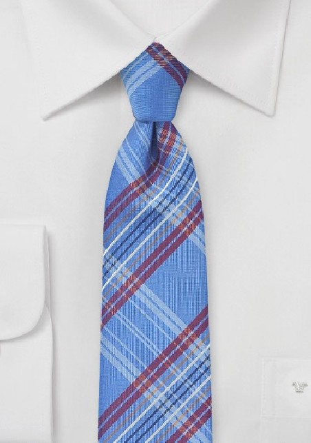 French Blue Tartan Plaid Tie