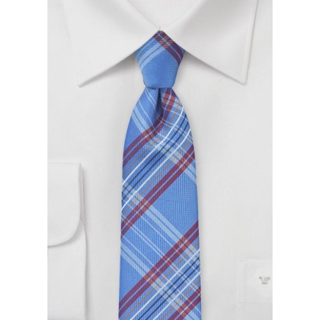 French Blue Tartan Plaid Tie