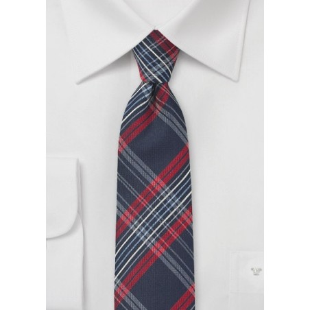 Tartan Check Skinny Tie in Navy and Red