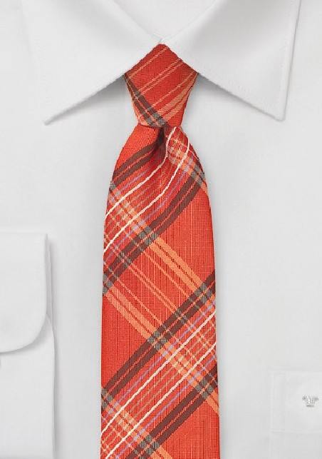 Tangerine Orange Plaid Tie