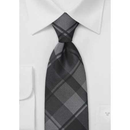 Oversized Plaid XL Tie in Charcoals