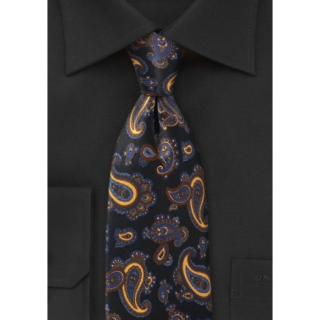 Elegant Paisley Tie in Blacks, Blues and Golds