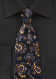 Elegant Paisley Tie in Blacks, Blues and Golds