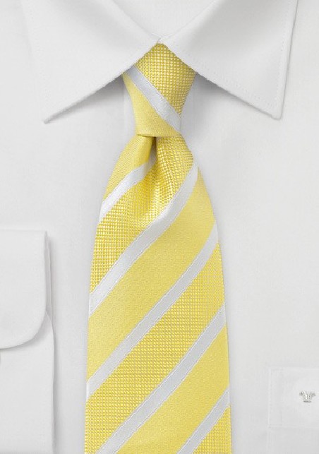 Striped and Textured Tie in Yellow and White