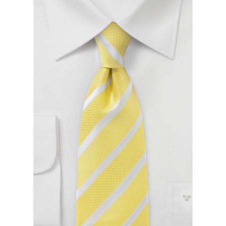 Striped and Textured Tie in Yellow and White
