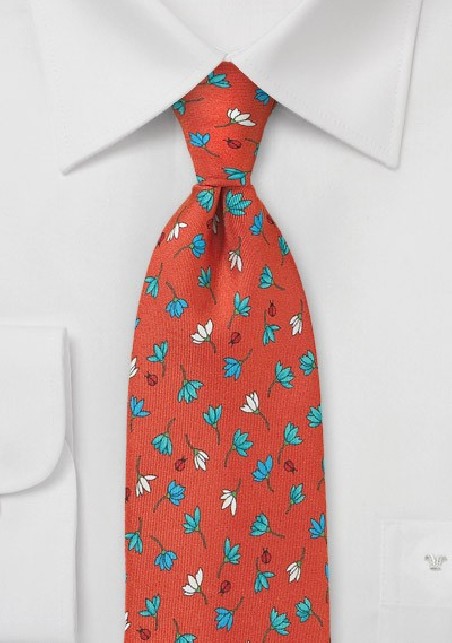 Persimmon Hued Floral Silk Tie