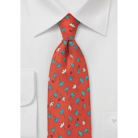 Persimmon Hued Floral Silk Tie