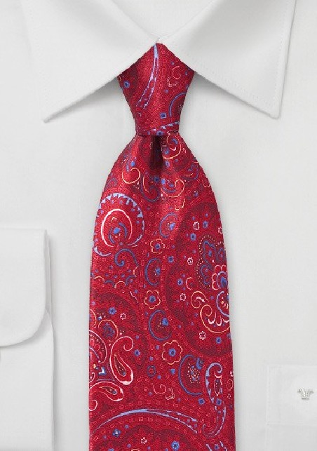 Luxe Paisley Tie in Red, Blue, and Yellow
