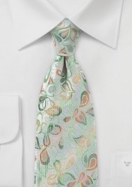Modern Floral Tie in Silvers, Greens and Yellows