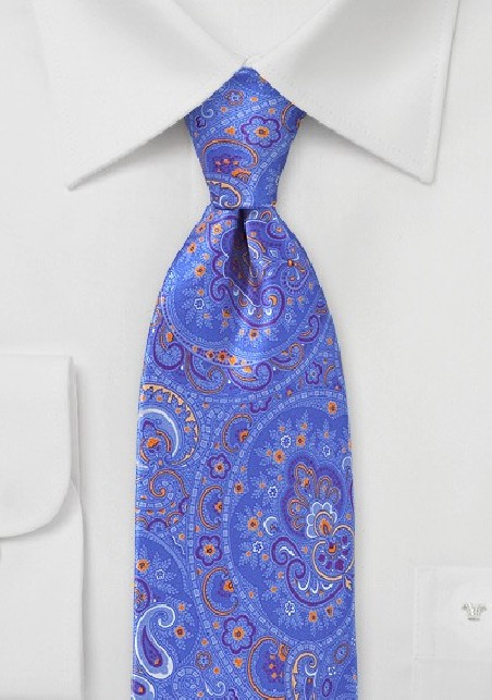 Luxe Paisley Tie in Bright Blues and Orange