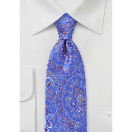 Luxe Paisley Tie in Bright Blues and Orange
